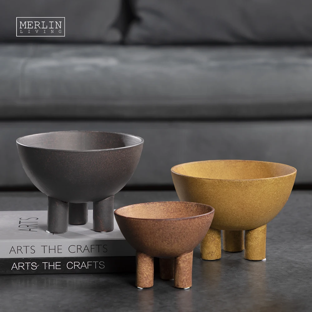 

Wholesale Black Vintage ceramic decorative fruit bowl with stand modern living room decor pieces other home decor accessories, Black / red / yellow