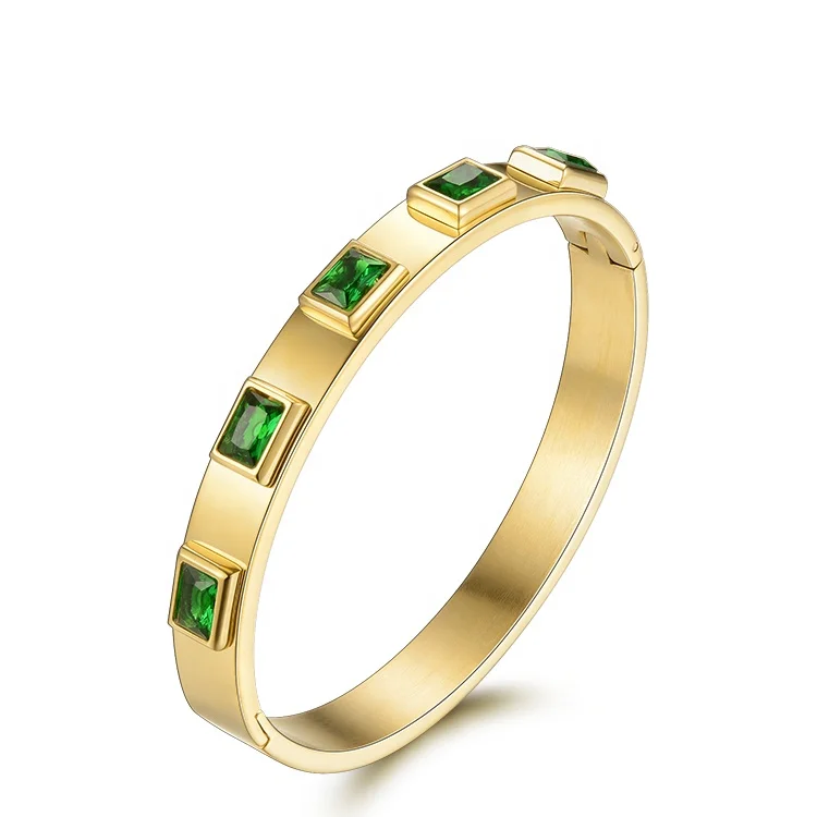 

High Quality Fashion Jewelry Zirconia Crystal 18K Gold Plated Stainless Steel Cuff Bangle Bracelet DB172001