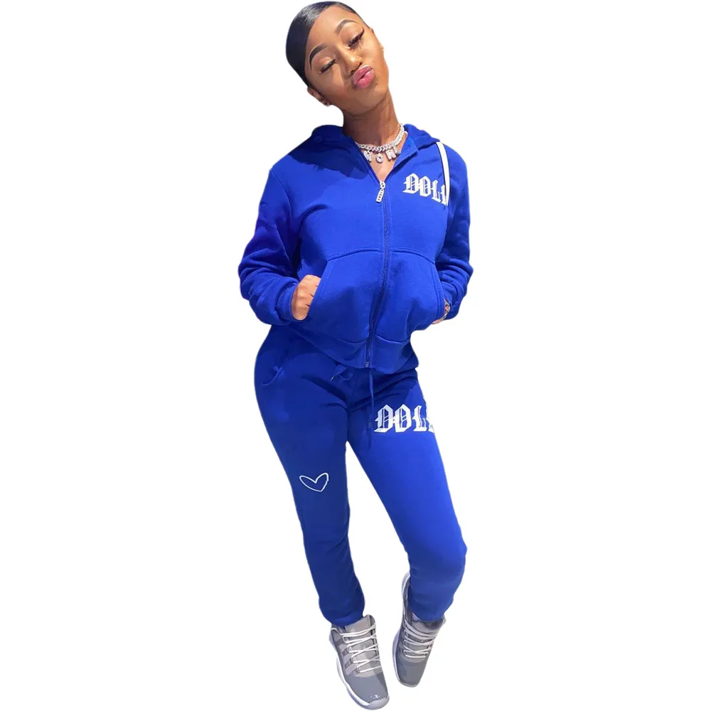 

2020 Fall two piece set sweatpants and crop top hoodies women sweatshirts with zip