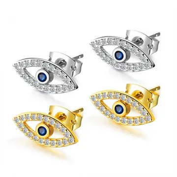 

2020 Best Selling Mini Full Pave Rhinestone Evil Eyes Stud Earrings CZ Crystal Turkish Blue Eyes Earrings For Party