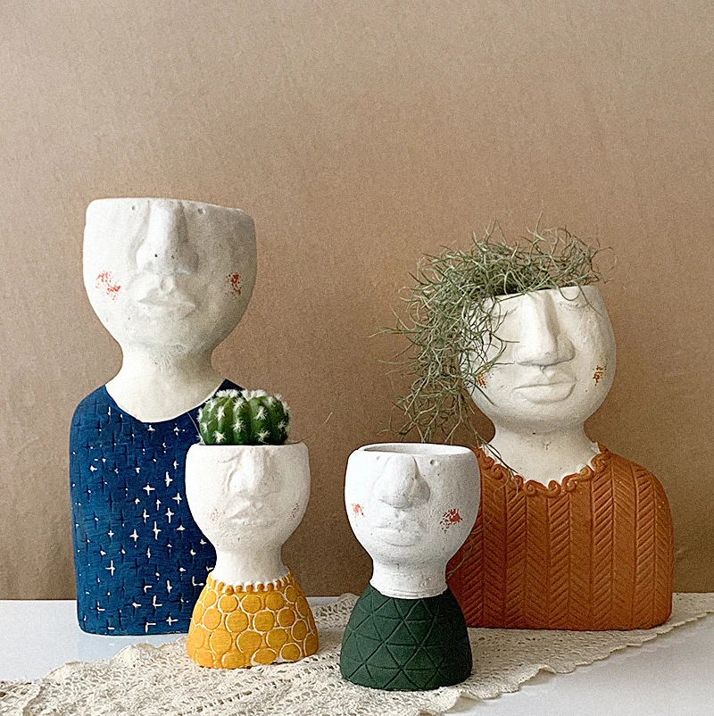 

Hipster Cement Family Face Plant Pot Unique Flower Pots, Multi color for you to choose