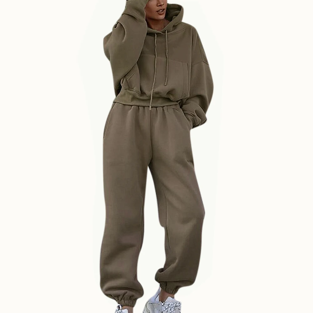 

High Quality 2PCS Hoodie Top Pants Sports Winter Women Lady Tracksuit Set