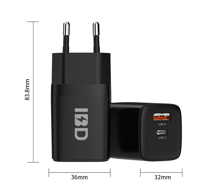 

2021 Factory QC3.0 18W+PD 20W 2 Ports Charger Folding Ac Wall Chargers Pd Phone Usb Wall Charger