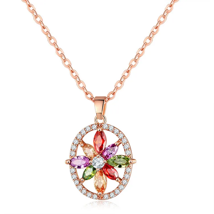 

In stock fashion women copper star flower pendant color collar zircon gemstone diamond jewelry chain jewelry necklace