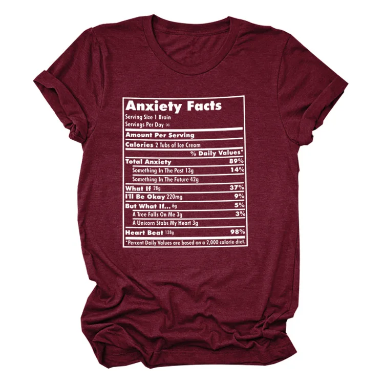 

ANXIETY FACTS Fashional O-Neck Loose Short Sleeve T Shirt