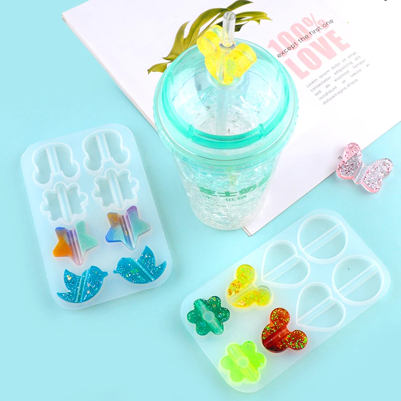 

DM125 7 Style Straw Toppers Silicone Molds For Topper Resin Mold Casting Craft Epoxy Casting Decoration