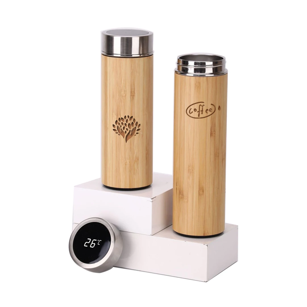 

500ML Smart Water Bottle Bamboo Vaccum Flask with LED Tumbler Temperature