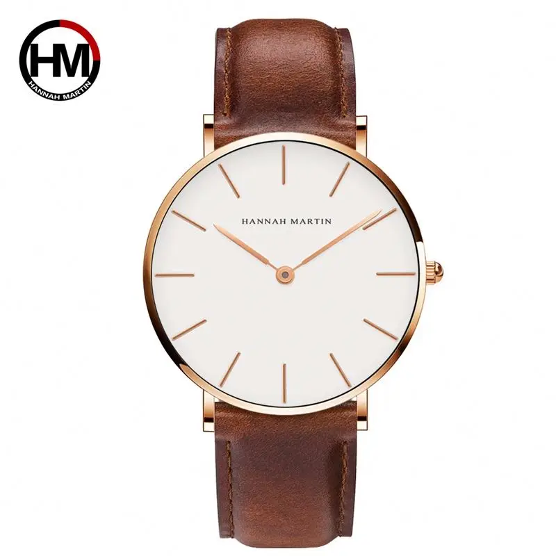 

hannah martin HM-CH02 stylish Brown man timepiece vive PU leather band Waterproof analog display Simple business hand watch