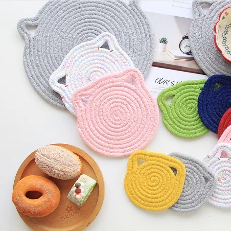 

New Fashion Customized Folding 100% Cotton Rope placemat Antiskid Insulated Coaster, Customized color