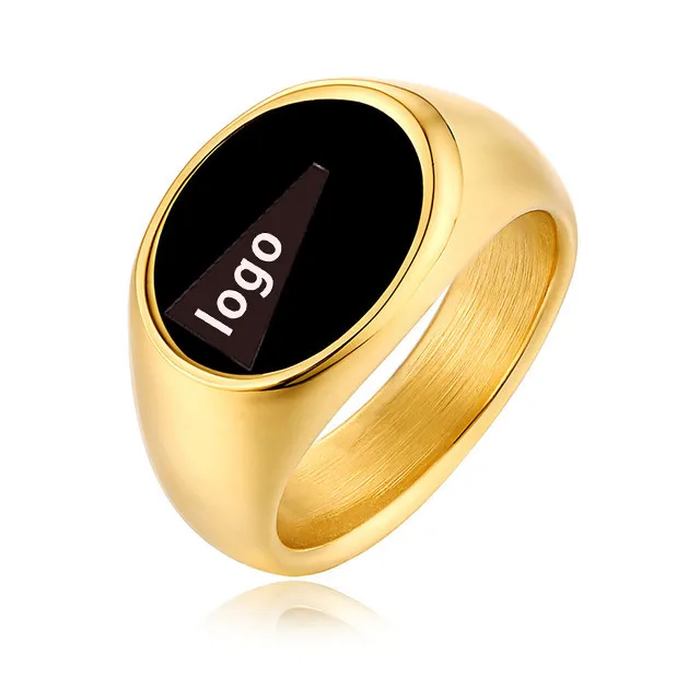 

wholesales hiphop black enamel ring 18k gold stainless steel ring openwork hook sport ring