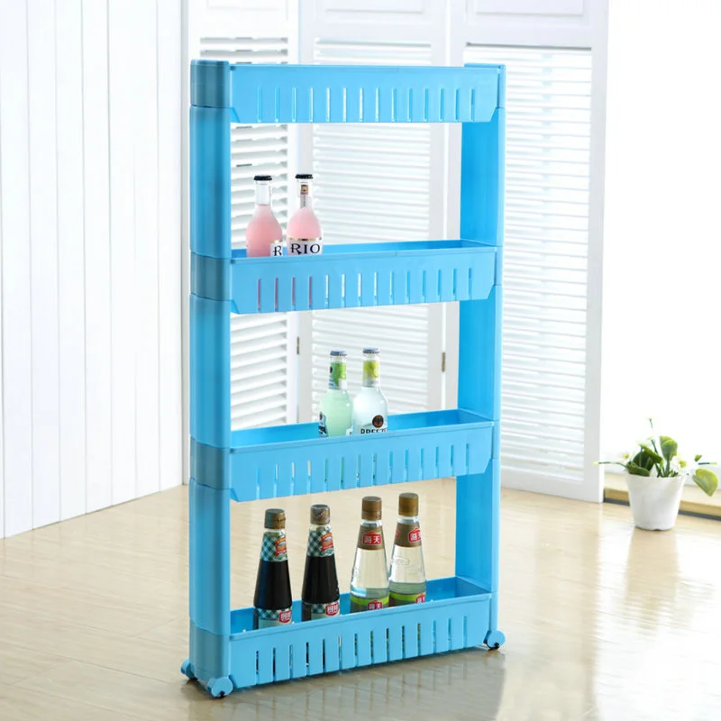 Slide Out Cart 3 Layer Slim Trolly Kitchen Storage Racks Kitchen Rack Plastic Rack With Wheels