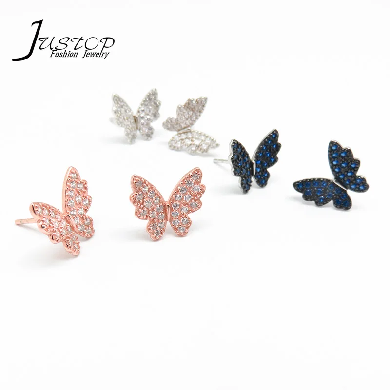 

Fashion Design Jewelry Sterling Silver Post Butterfly 925 Earrings, Rose gold
