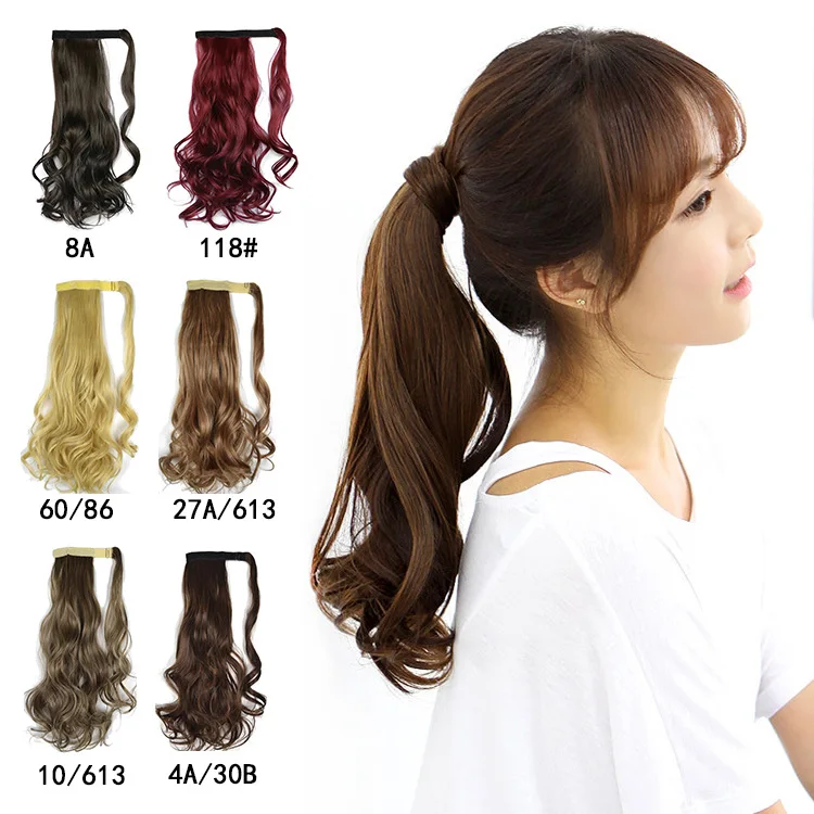 

18"100g Wavy Wrap Around Ponytail Hair Extension One Piece Magic Paste Hairpiece synthetic hair ponytails