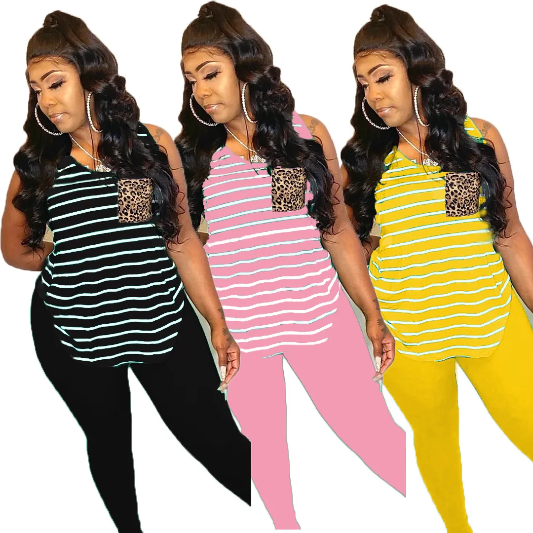 

2021 Spring And Summer Style Sleeveless Solid Color Printed Clothes Solid Color Trousers Two-Piece Suit