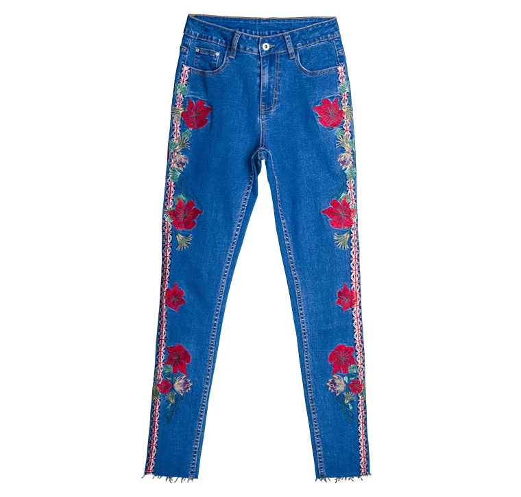 

Fall new women's clothing three-dimensional 3D heavy industry embroidery small foot jeans pencil pants