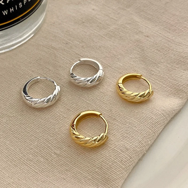 

drop shipping fashion 925 Sterling Silver chunky plain twisted gold plated hoop earrings or women jewelry