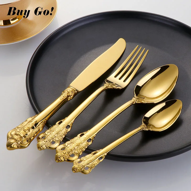 

Western Palace Style 304 Stainless Steel Gold Plated Baroque Wedding Cutlery Sets