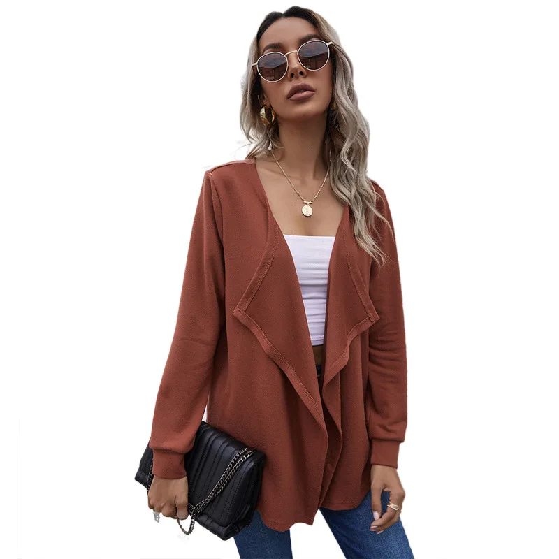 

LvCong 2021 Europe and America women style turn down collar zipper crop top plus size long sleeve cardigan