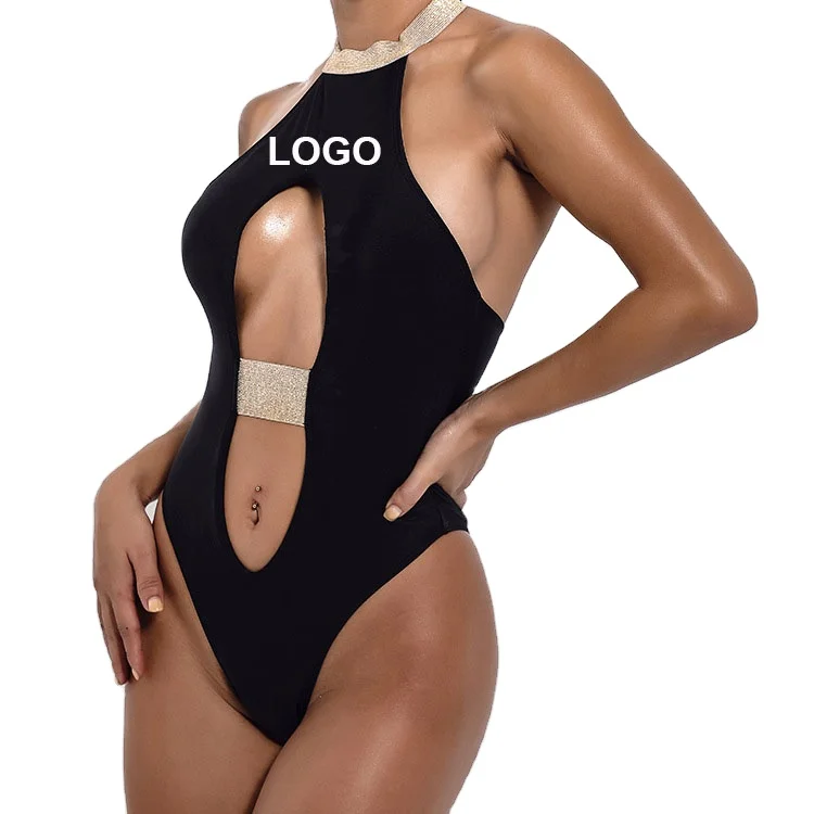

2021 new trend wholesale bath suit gold one piece set hollow out bikini sexy patchwork swimwear swimsuit, Muticolor