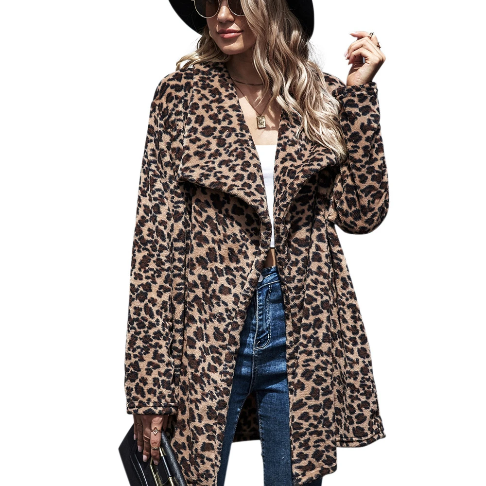 

2020 New Arrival Winter Collection women Luxury long sleeve Leopard-print Faux fur Coat Long Coat Women Coat