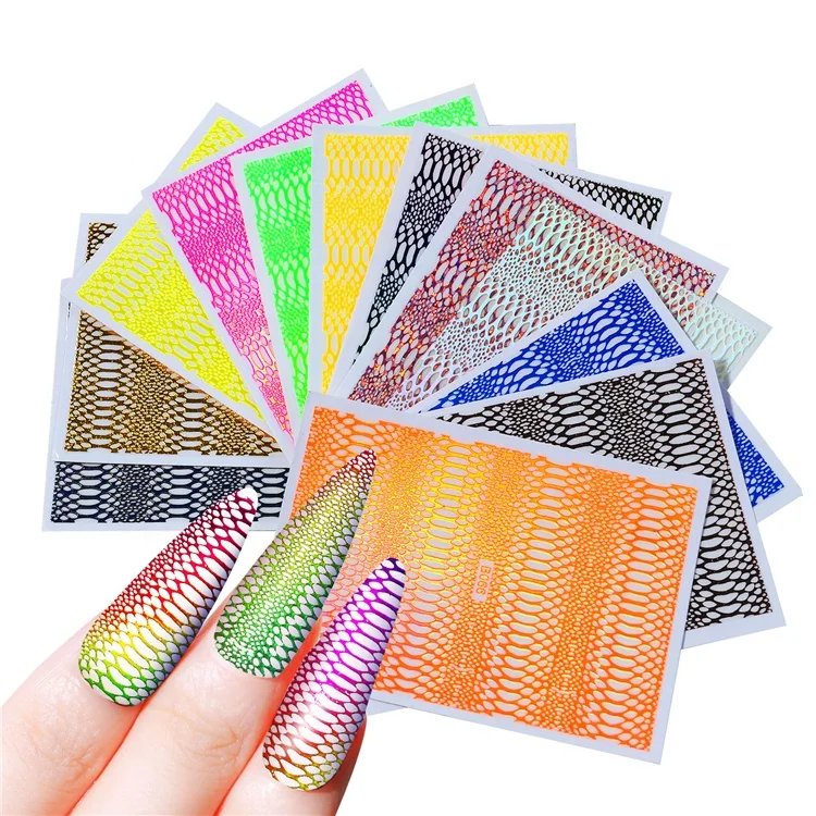 

12 colors/pack Laser Snake Skin Design Nail Sticker Sally Mesh Net Line Silk Decorations Manicure Accessories