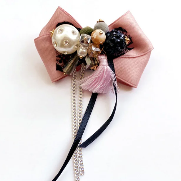 

Fabric flower brooch tassel silk scarf buckle coat sweater decoration and accessories, As picture