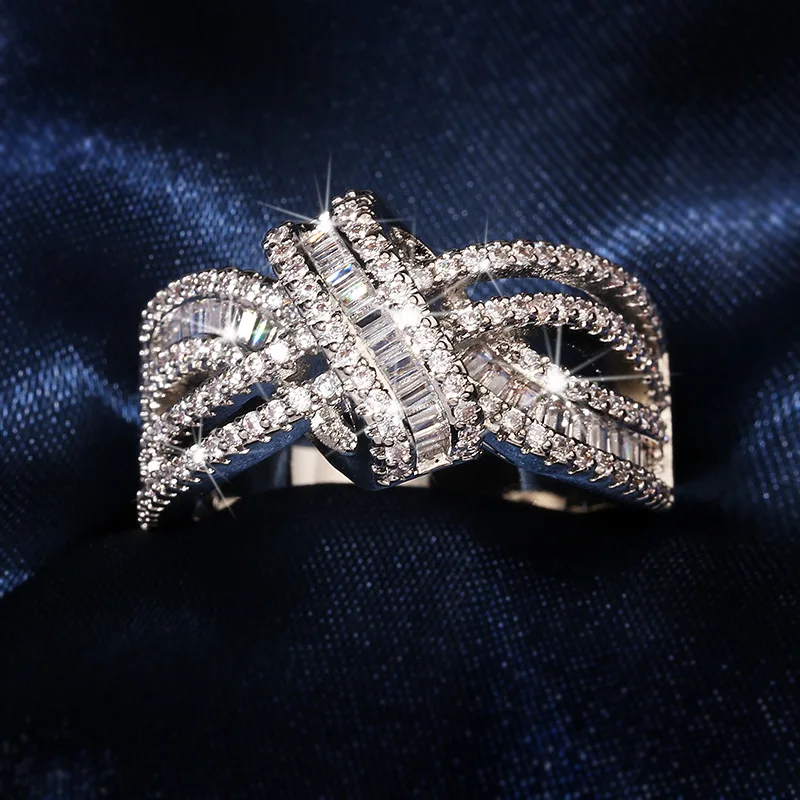 

Fashion Jewelry High Quality Wholesale Price KYRA01090 CZ Rings Platinum Plated geometric 3A Zircon Ring for women Lady, Silver