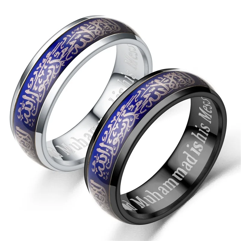 

Hot Sale Titanium Steel Couple Rings Jewelry Muslim Single Row Diamond Ring, As pictures