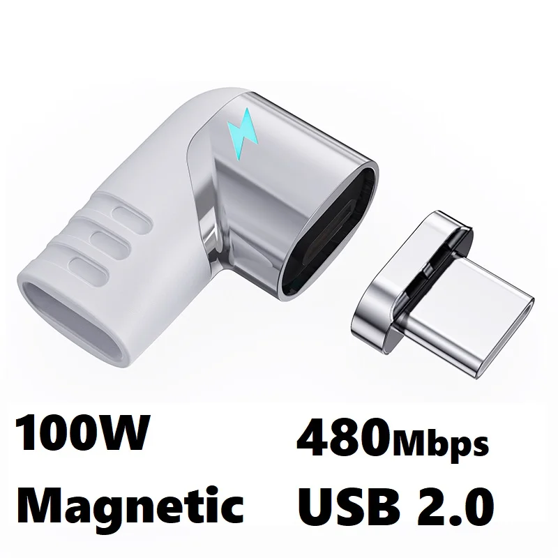 

Ad1A Magnetic Type C Connector 9 Pins Elbow Fast Charger 480Mb/s Data Transfer PD 100W USB C Magnet Adapter For MacBook Pro Air, White, black