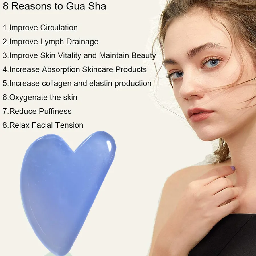 

Agate Gua Sha Scraping Massage Tools 100% Natural Stone Guasha Board for SPA Acupuncture Therapy Trigger Point Treatment, Sky blue