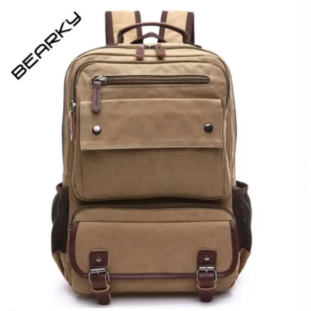 

vintage bearky factory custom logo men travel rucksack daypack canvas backpack, As picture/customize colors