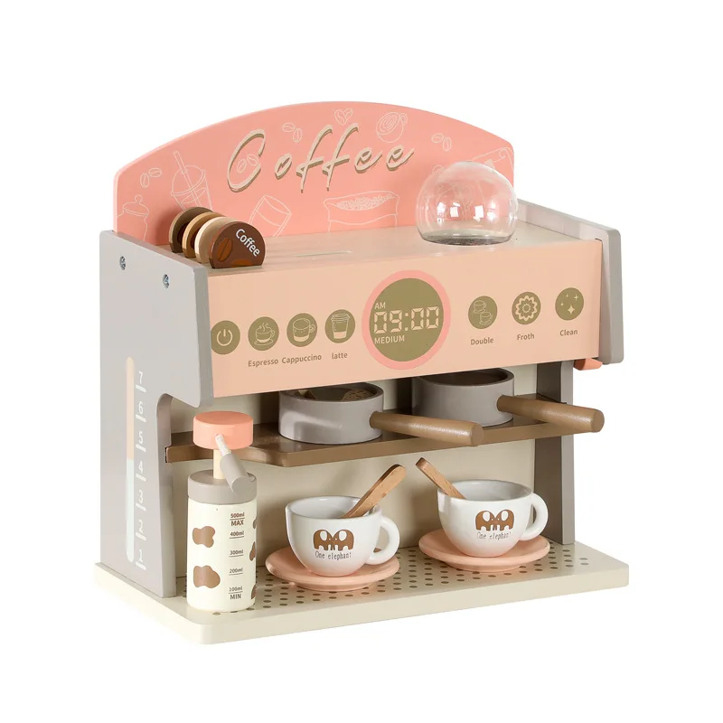 Custom Children Wooden Simulation Role Play Pretend Funny Coffee Machine Educational Playing Crafts Kitchen Set Toys for Kids
