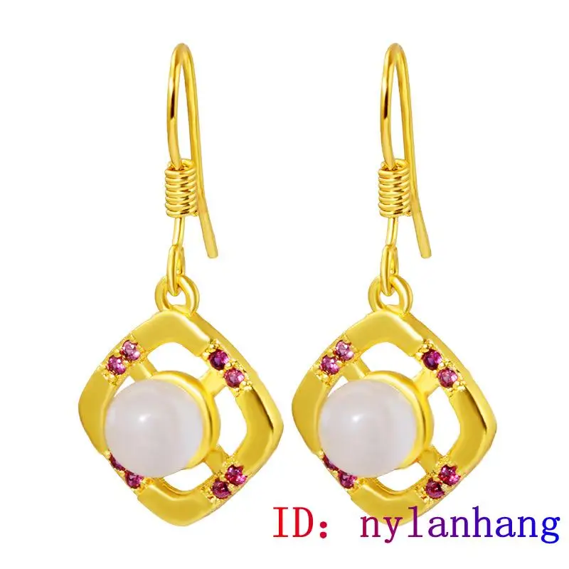 

Jade Earring Natural Chalcedony 925 Silver Gifts Jewelry Crystal Gemstone Women Zircon Green Fashion Amulet