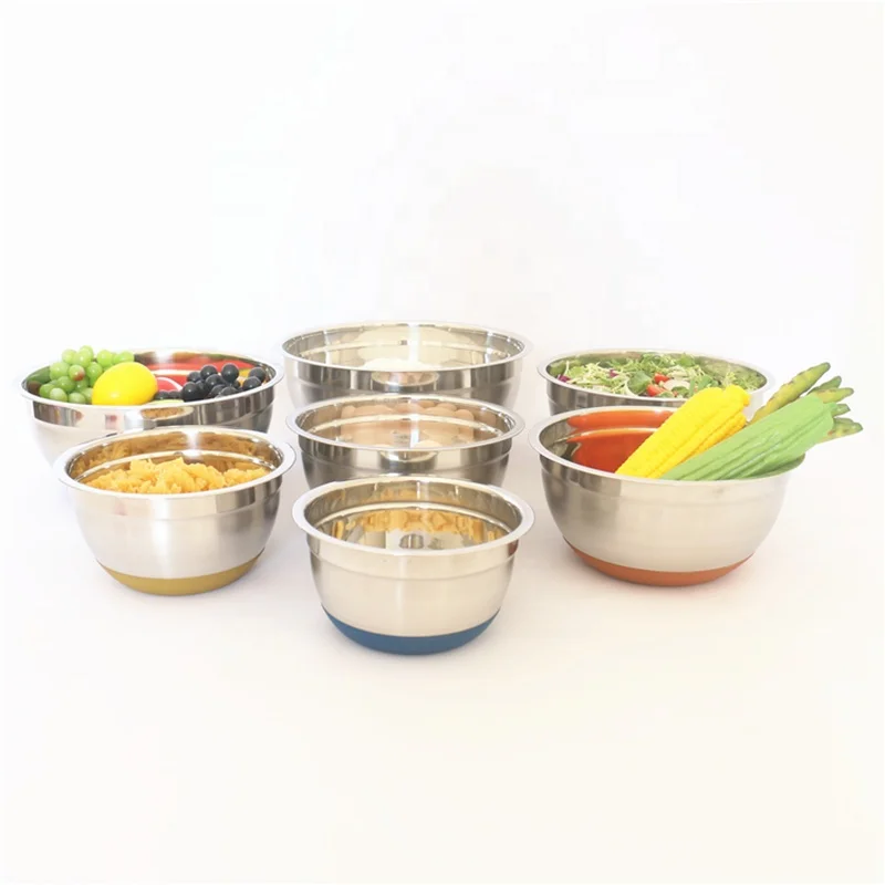 

Hot Sell High quality Salad Bowls Stainless Steel Mixing Bowl Capsule Bottom of Silicone