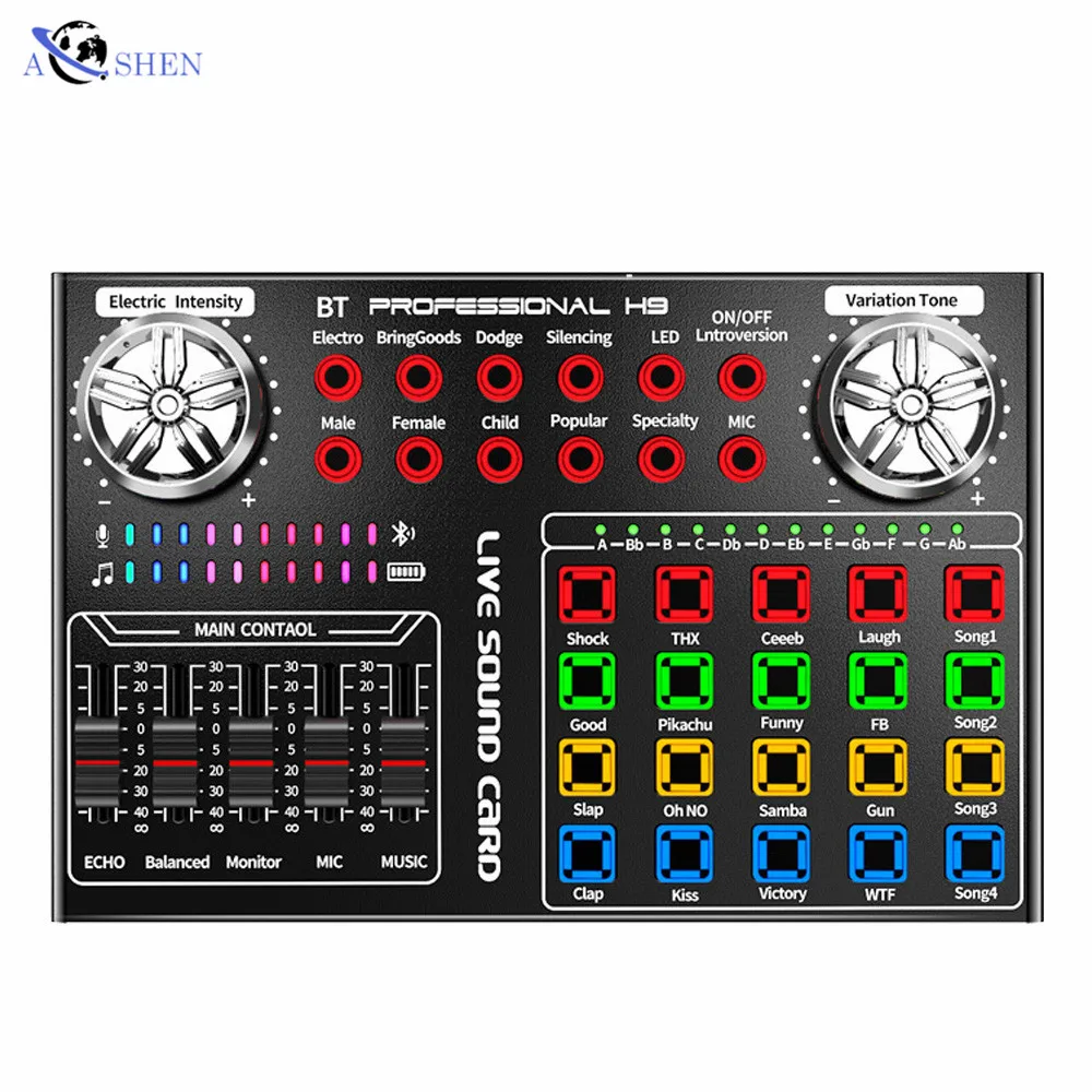 

Wholesale H9 plus Multifunctional USB Live Sound Card Audio Mixer Soundcard for YouTube gaming livestream Recording