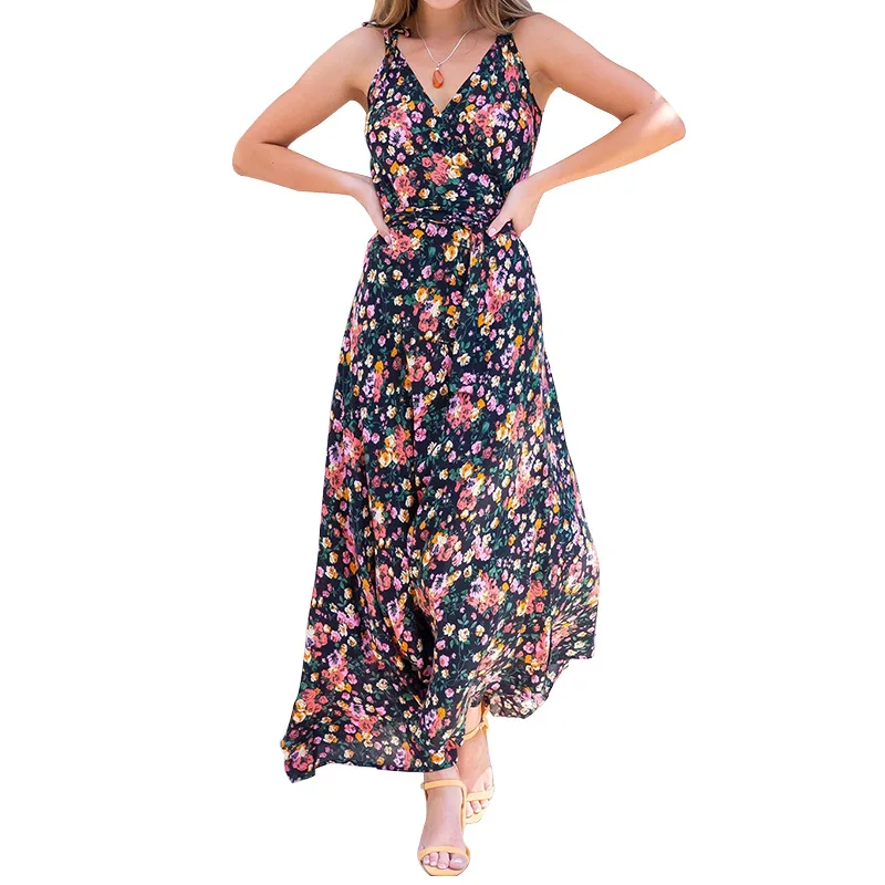 

2020 new arrivals summer fashion women spaghetti strap V neck women daisy printed casual dresses