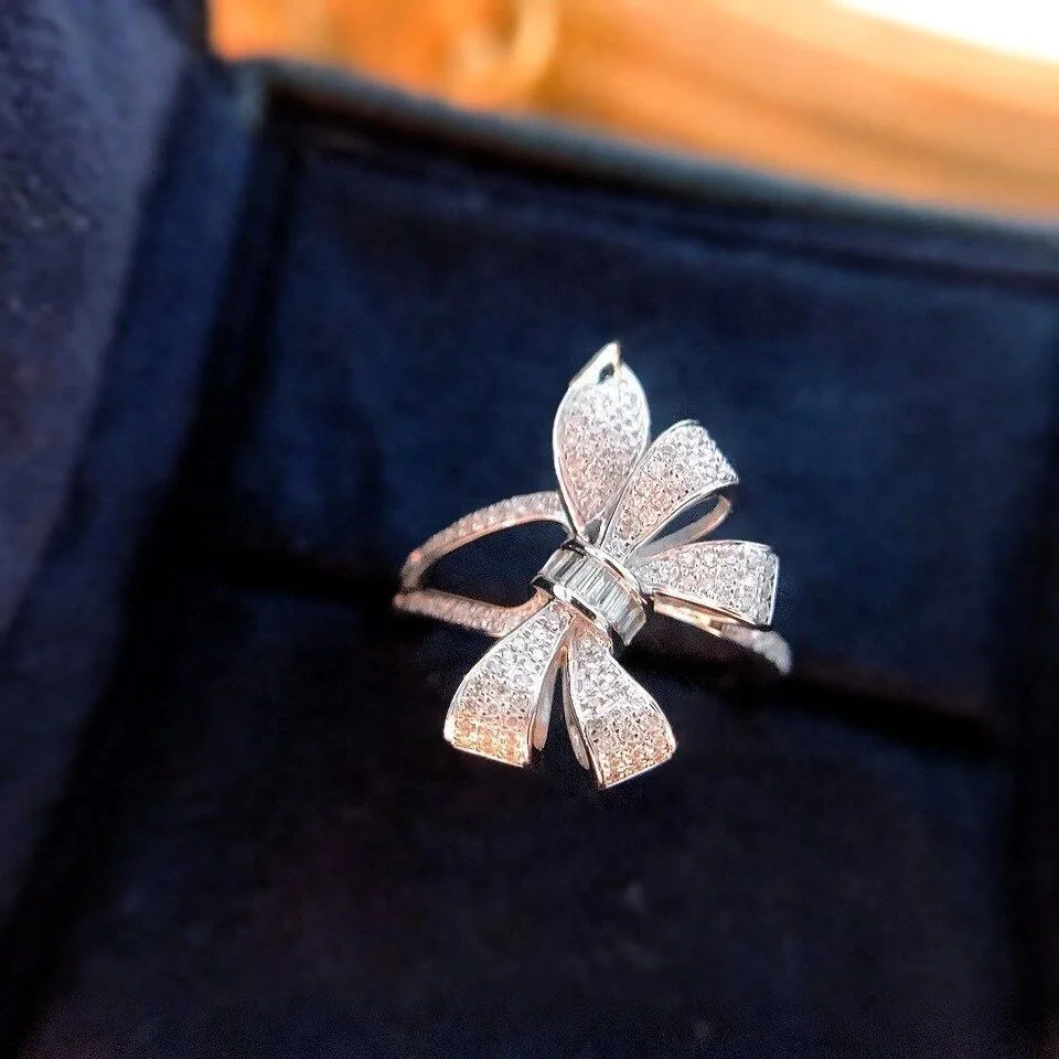 

Women Wedding Ring Butterfly Shape Bowknot Luxury Real Natural Diamond Ring for Women, Customized color