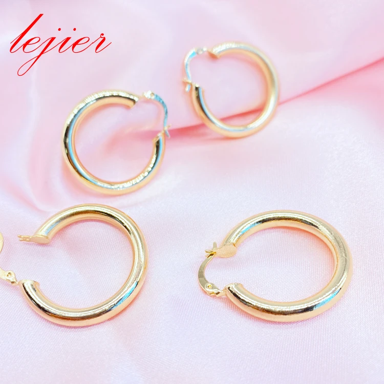 

LEJIER 18k classic stainless steel hoops earrings circular teenage women jewelry