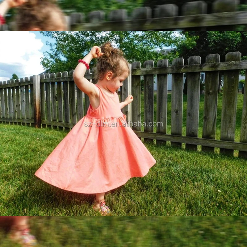 

Wholesale High Quality Flower Girl Dress Children Cotton new fashion party kids dress, Solid color