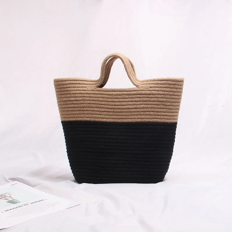 

Seaside Holiday Beach Bag Women Two Colour Jute Tote Bag Fashion Bucket Striped SDY2020001 Open Sean