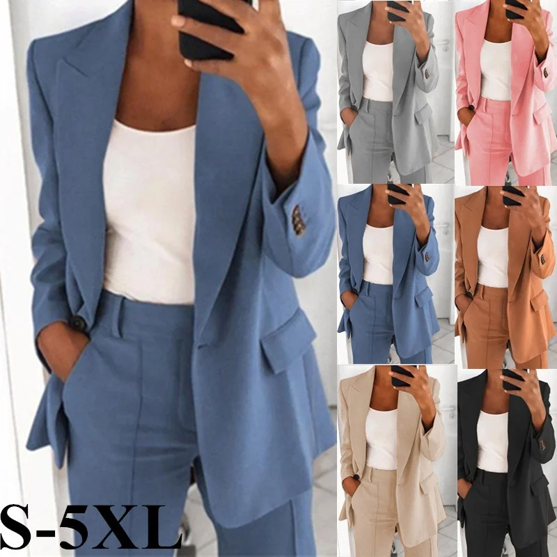 

Women Blazer Jacket Office Lady Single Button Plus Size Blazer Vintage Coat Fashion Notched Collar Long Sleeve Ladies Outerwear