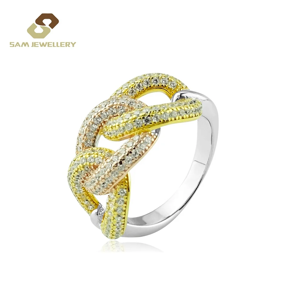 

CZ Pave Gold Plated 925 Sterling Silver Cuban Link Ring Jewelry
