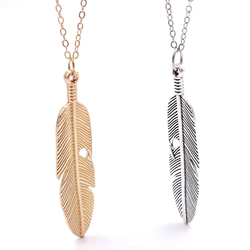 

925 Sterling Silver And Gold Feather Hippie Pendant Necklace