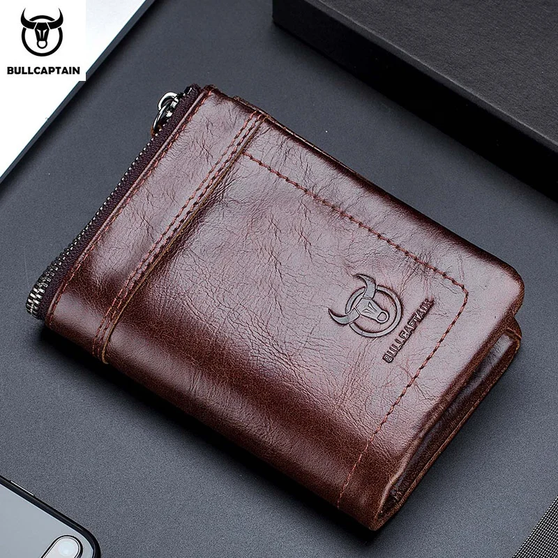 

BULLCAPTAIN men's wallet leather two-way folding RFID wallet multi-function detachable album driver's license credit card change, Brown