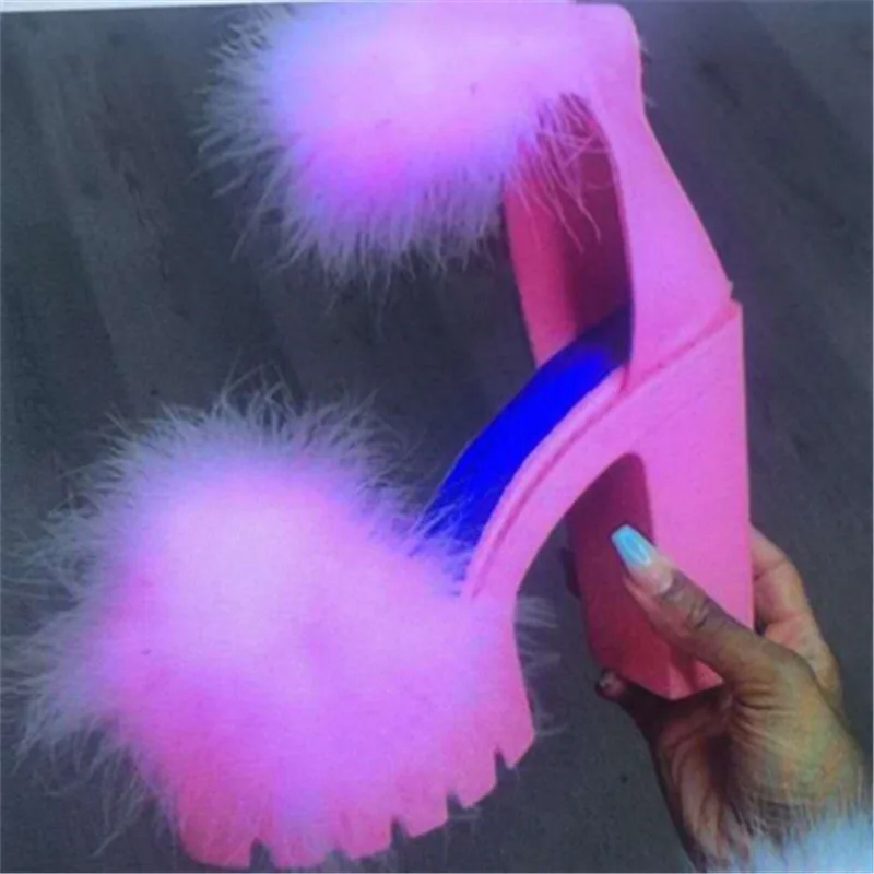 

2020 New colorful high heel fur pumps women's sandal, Customized color