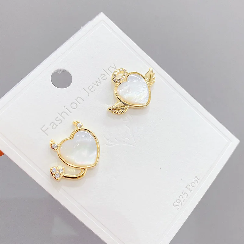 

2021 Newest Arrival S925 Sterling Silver Pin Heart Stud Earrings 18k Gold Plated Opal Heart Earrings