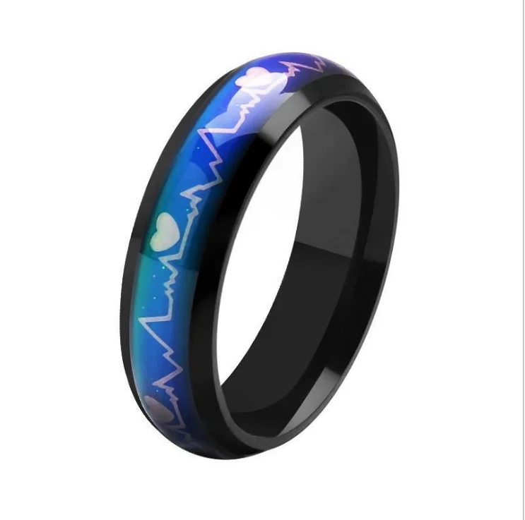 

Thermochromic ring wholesale fashion creative personality ECG color changing ring heartbeat titanium steel couple ring, Picture display