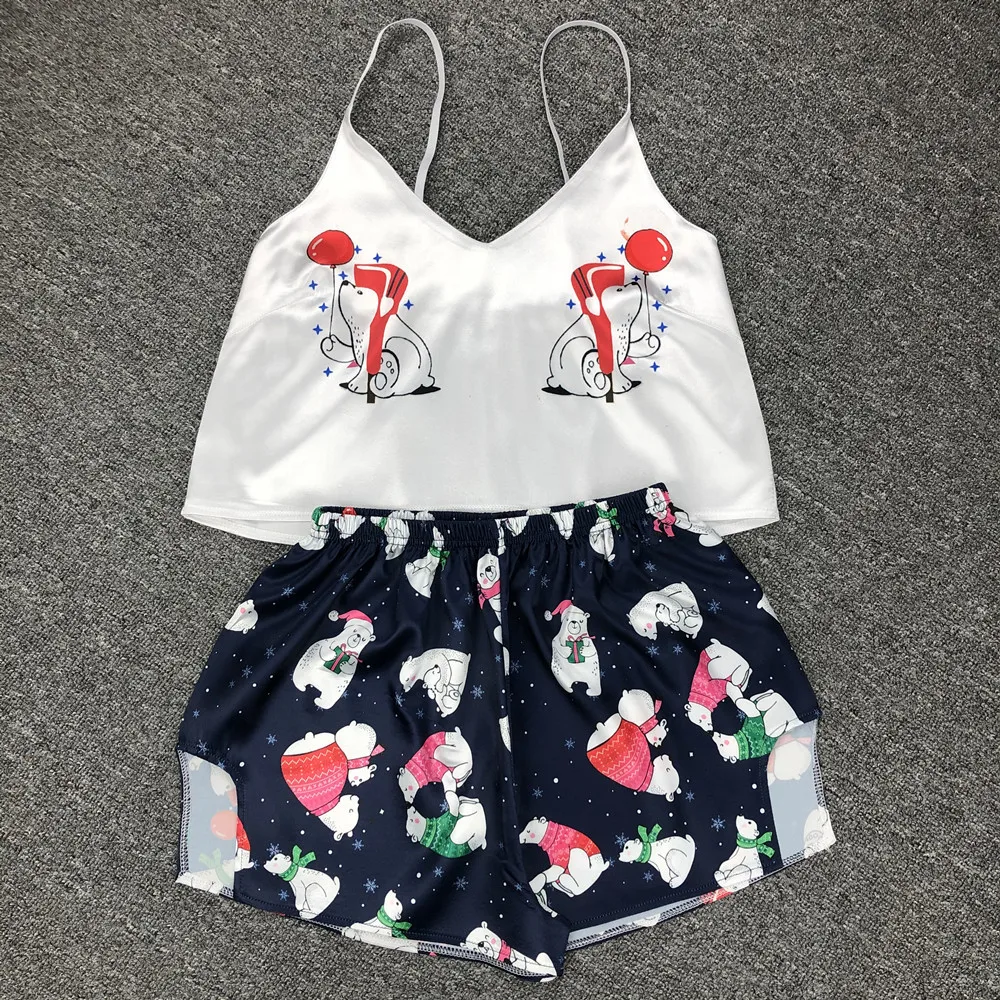 

Top And Short Sets V Neck Camisole Silk Satin Two Piece Casual Women'S Sleepwear Set, Blackjack jacket letters