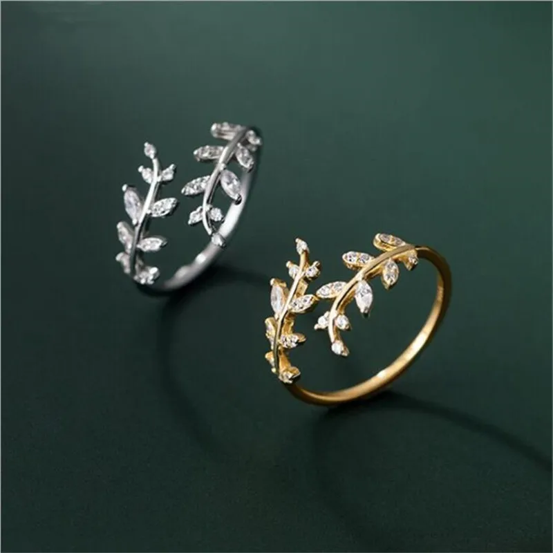 DAIHE Fashion Jewelry Ring Wholesale Personality Diamond-Encrusted Leaf Adjustable Ring For Women