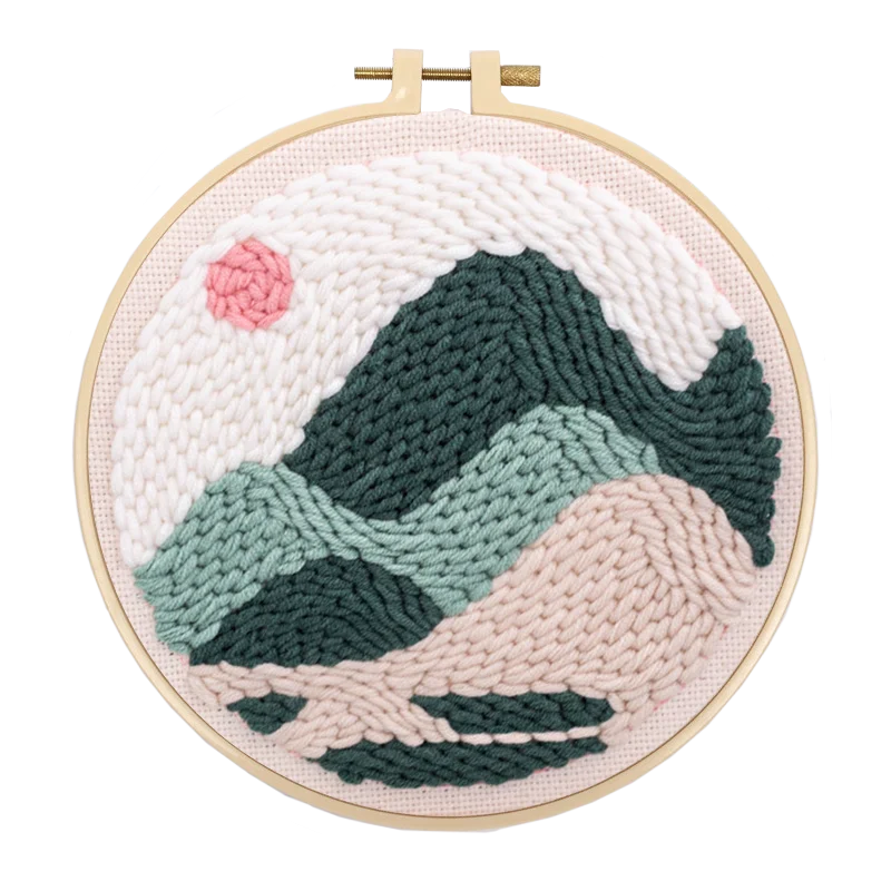 Diy Punch Needle Cross Stitch Kit With Embroidery Threads And Hoops